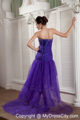 Tulle Beading Sweetheart Purple High-low Prom Dress For Cheap