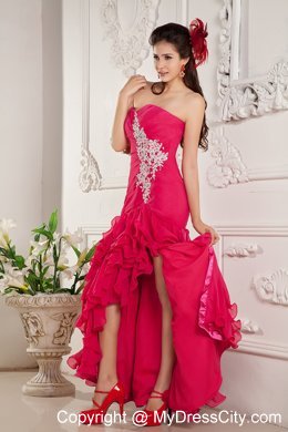 Appliques Ankle-length Chiffon Ruffles Hot Pink Prom Dresses