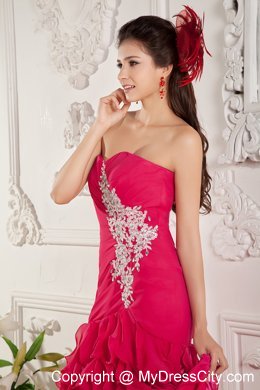 Appliques Ankle-length Chiffon Ruffles Hot Pink Prom Dresses