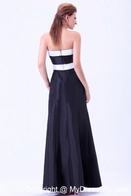 Simple Ankle-length Black Satin White Belt Bridesmaid Dress