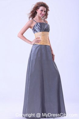 Dark Grey Ruched Spaghetti Straps Floor-length Bridemaid Dress