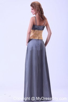 Dark Grey Ruched Spaghetti Straps Floor-length Bridemaid Dress