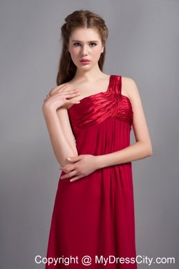 Customized Wine Red One Shoulder Floor-length Bridesmaid Gown