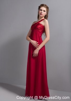 Customized Wine Red One Shoulder Floor-length Bridesmaid Gown