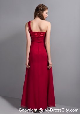 Customized Wine Red One Shoulder Floor-length Bridesmaid Gown