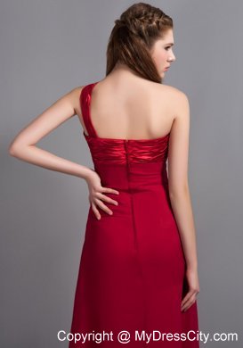 Customized Wine Red One Shoulder Floor-length Bridesmaid Gown