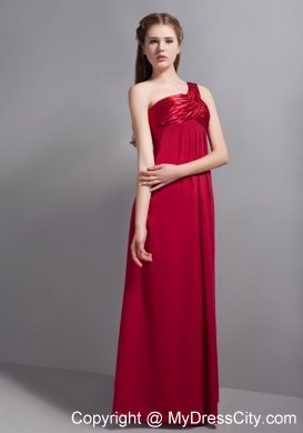 Customized Wine Red One Shoulder Floor-length Bridesmaid Gown