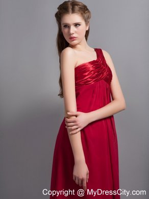 Customized Wine Red One Shoulder Floor-length Bridesmaid Gown