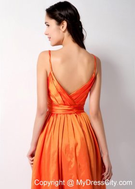 Customized Orange A-line Spaghetti Straps Bow Bridesmaid Gown