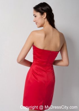 Red Mini-length Strapless Hand Made Flowers Bridesmaid Dress