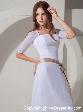 Romantic Sheath Square Neck Brush Bridesmaid Dress with Sash