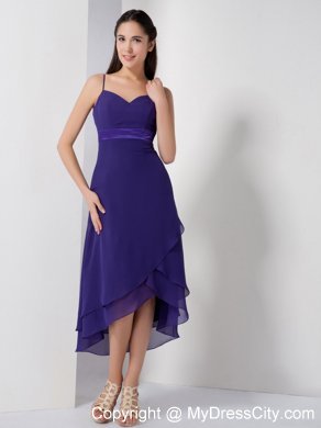 Pretty Purple High-low Bridesmaid Dress with Spaghetti Straps