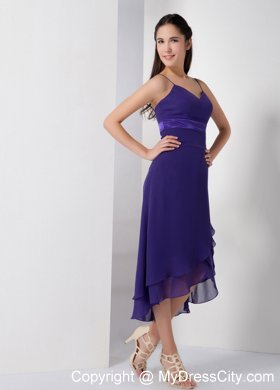 Pretty Purple High-low Bridesmaid Dress with Spaghetti Straps
