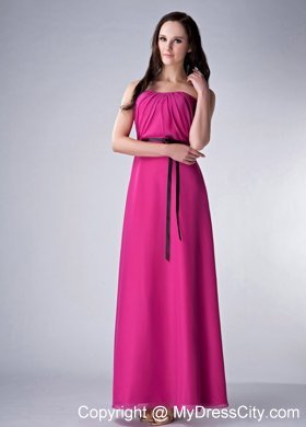 Fuchsia Empire Ankle-length Strapless Sash Bridesmaid Dress