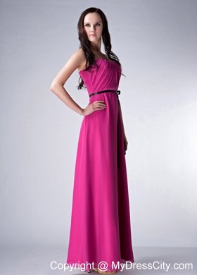 Fuchsia Empire Ankle-length Strapless Sash Bridesmaid Dress