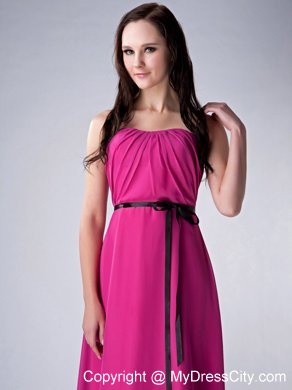 Fuchsia Empire Ankle-length Strapless Sash Bridesmaid Dress