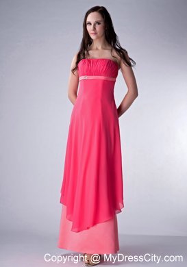 Red and Watermelon Strapless Bridesmaid Dress by Ankle-length