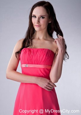 Red and Watermelon Strapless Bridesmaid Dress by Ankle-length