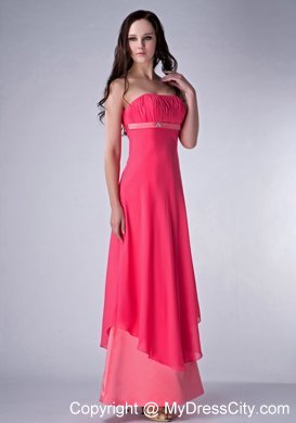 Red and Watermelon Strapless Bridesmaid Dress by Ankle-length