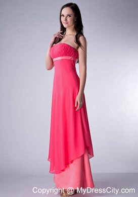 Red and Watermelon Strapless Bridesmaid Dress by Ankle-length