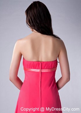 Red and Watermelon Strapless Bridesmaid Dress by Ankle-length