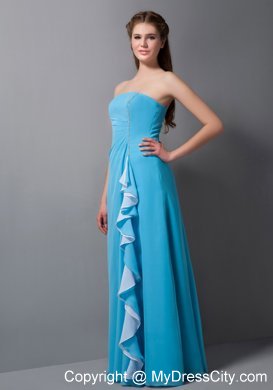 Aqua Empire Strapless Floor-length Beading Maid of Honor Dress