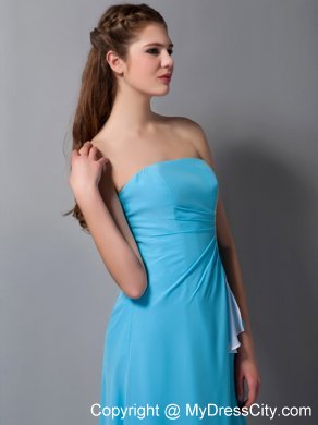 Aqua Empire Strapless Floor-length Beading Maid of Honor Dress