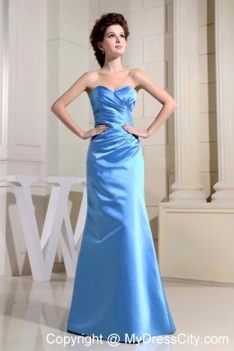 Elegant Blue Sweetheart Floor-length Ruched Bridesmaid Dress