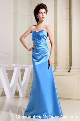 Elegant Blue Sweetheart Floor-length Ruched Bridesmaid Dress