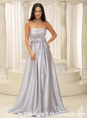 Sliver Strapless Ruched Bodice Bridesmaid Dress For Wedding