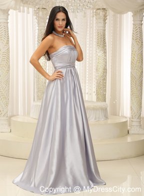 Sliver Strapless Ruched Bodice Bridesmaid Dress For Wedding