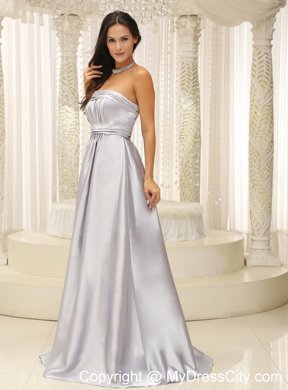 Sliver Strapless Ruched Bodice Bridesmaid Dress For Wedding