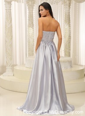 Sliver Strapless Ruched Bodice Bridesmaid Dress For Wedding