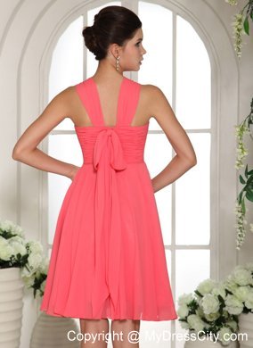 V-neck Watermelon Ruched Decorated Bust 2013 Bridesmaid Dress