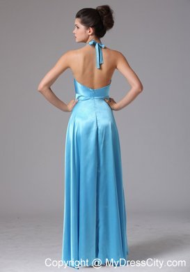 Stylish Baby Blue Halter Long Bridesmaid Dress with Backless