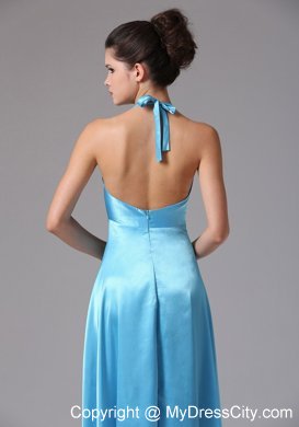 Stylish Baby Blue Halter Long Bridesmaid Dress with Backless