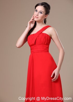 One Shoulder Ruched Chiffon Bridesmaid Dress with Brush Train