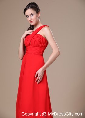 One Shoulder Ruched Chiffon Bridesmaid Dress with Brush Train