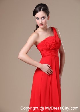 One Shoulder Ruched Chiffon Bridesmaid Dress with Brush Train