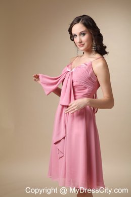 Cute Rose Pink A-line Spaghetti Straps Ruched Bridesmaid Dress