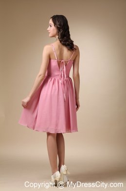 Cute Rose Pink A-line Spaghetti Straps Ruched Bridesmaid Dress