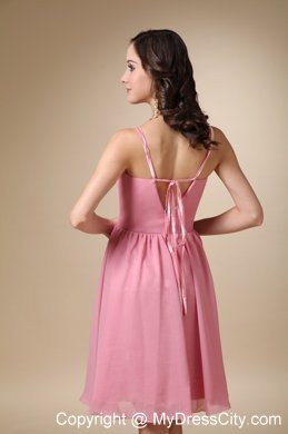 Cute Rose Pink A-line Spaghetti Straps Ruched Bridesmaid Dress