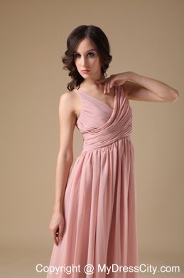 Elegant Peach Pink V-neck Chiffon Ruched Maid of Honor Dress