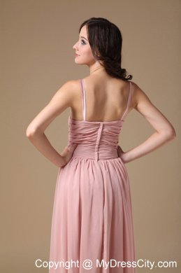 Elegant Peach Pink V-neck Chiffon Ruched Maid of Honor Dress