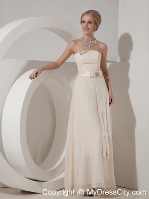 White Strapless Beading Floor-length Empire Bridesmaid Dress