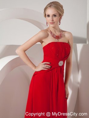 Wine Red Strapless Sequined Bust Bridesmaid Dress with Beading