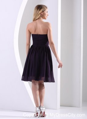 Dark Purple A-line Knee-length Hand Made Flower Bridesmaid Dress