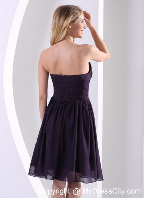 Dark Purple A-line Knee-length Hand Made Flower Bridesmaid Dress