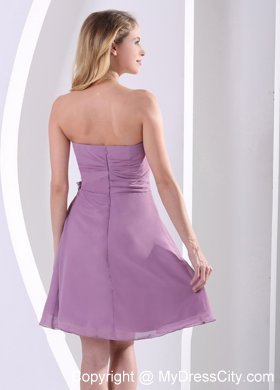 Sweetheart Hand Made Flowers and Ruched Purple Bridesmaid Dress