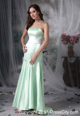 Elegant Apple Green Column Strapless Sash Maid of Honor Dress